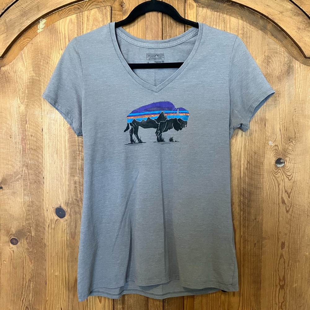 Patagonia Buffalo Line Ridge Logo Slim Fit T-Shirt Gray Women’s Small